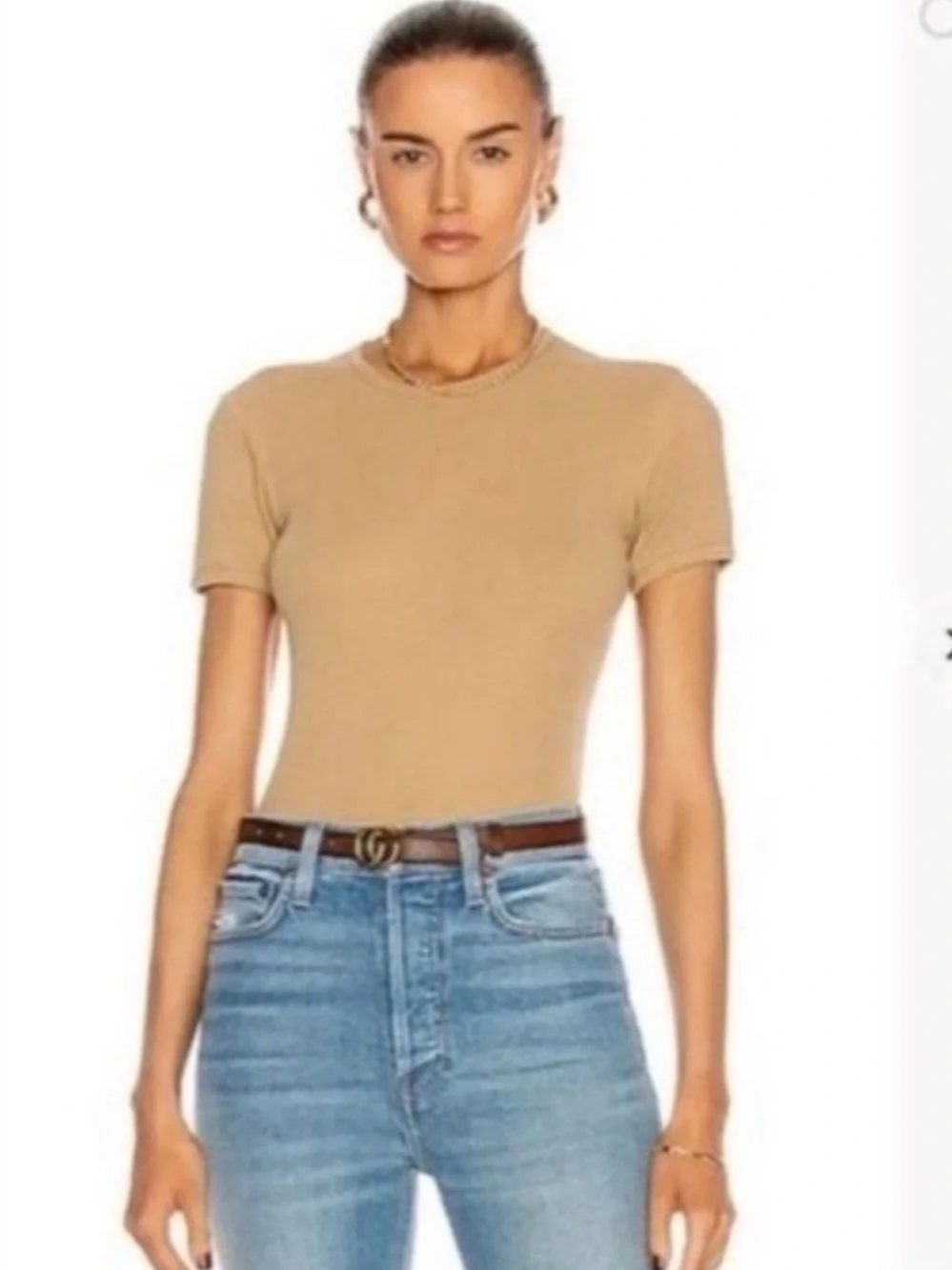 RE/DONE x Hanes 90's Ribbed Cap Sleeve Tee in Sand Tan Womens Size Small
